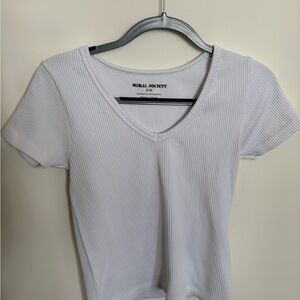 White Ribbed Short Sleeve Top